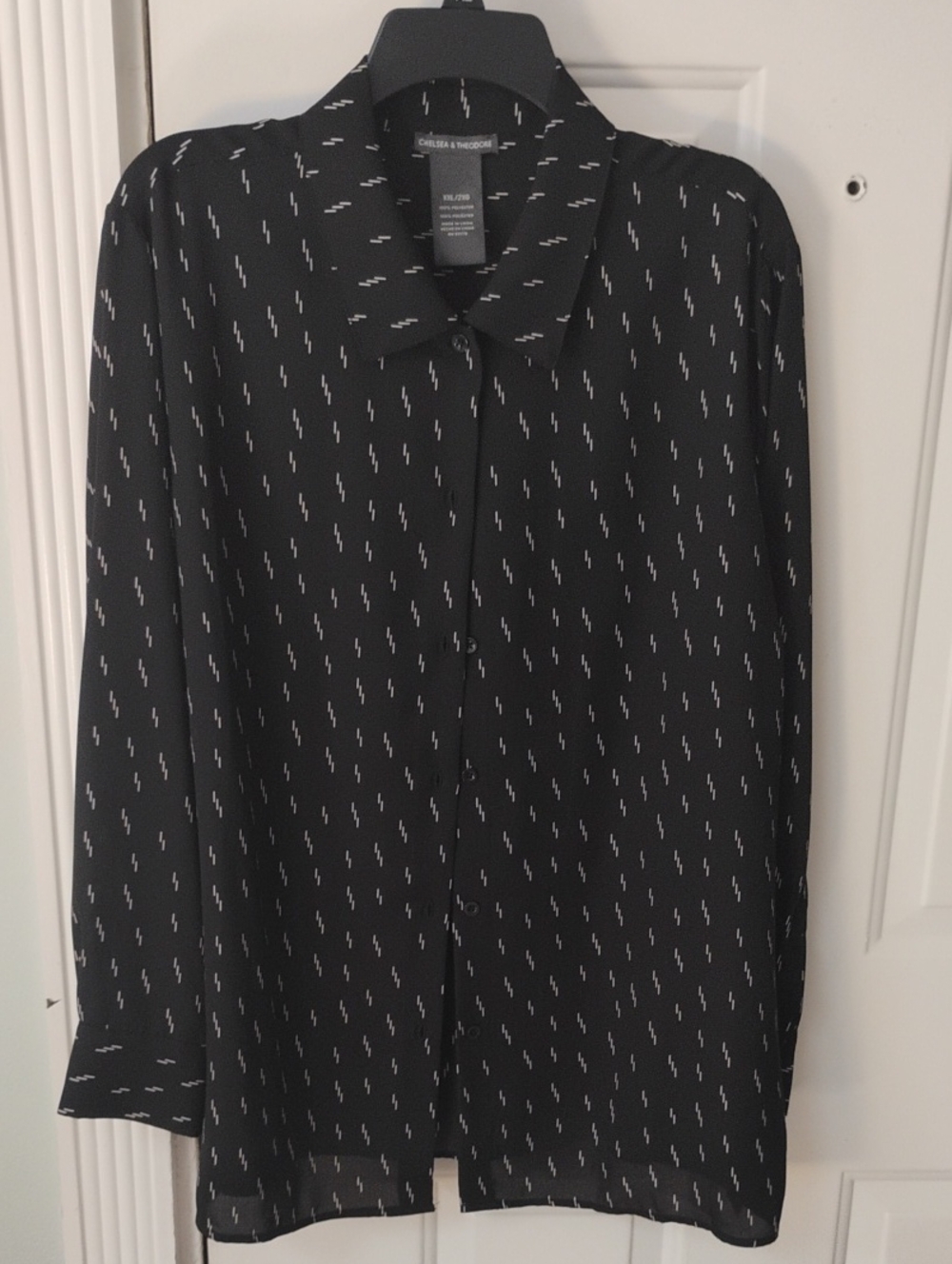 Chelsea & Theodore Black Button-Up Shirt with White Lightning Pattern